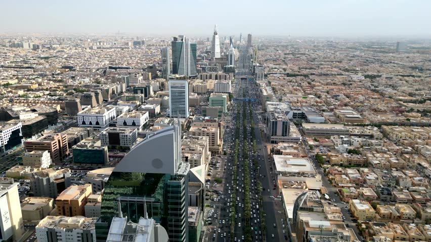 Fast moving drone hyperlapse of Riyadh City and King Fahd Road Royalty-Free Stock Footage #1105091073