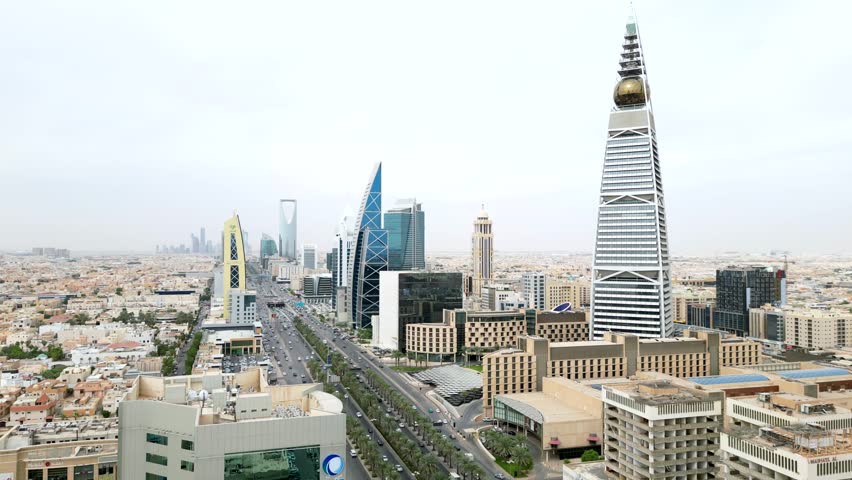 Drone hyperlapse of Al Faisaliah Tower in Riyadh city Saudi Arabia Royalty-Free Stock Footage #1105091085