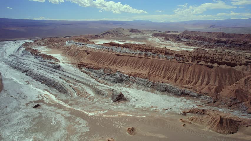 Huge Rock Formations and Salt Deposit in Valle de la Luna, Atacama Desert. Royalty-Free Stock Footage #1105094139