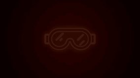 Glowing neon line Safety goggle glasses icon isolated on black background. 4K Video motion graphic animation.