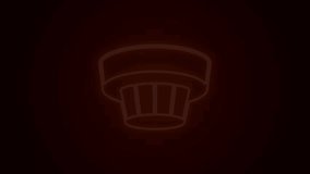 Glowing neon line Smoke alarm system icon isolated on black background. Smoke detector. 4K Video motion graphic animation.