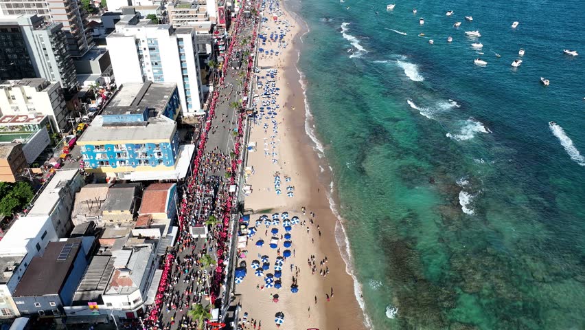 Carnival Party At Salvador Bahia Brazil. Seascape Coastal Environment. Streets Landscape Commercial Offices Vibrant. Streets Urban Commercial Offices Corporate Town.
