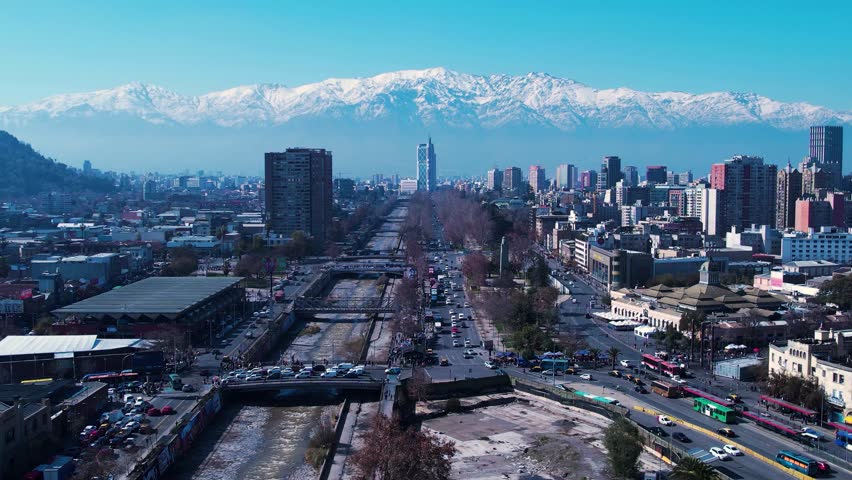 Downtown District At Santiago Metropolitan Region Chile. Cityscapes Office Building. Business Horizon Downtown Cityscape. Business Exterior Downtown District Towers.