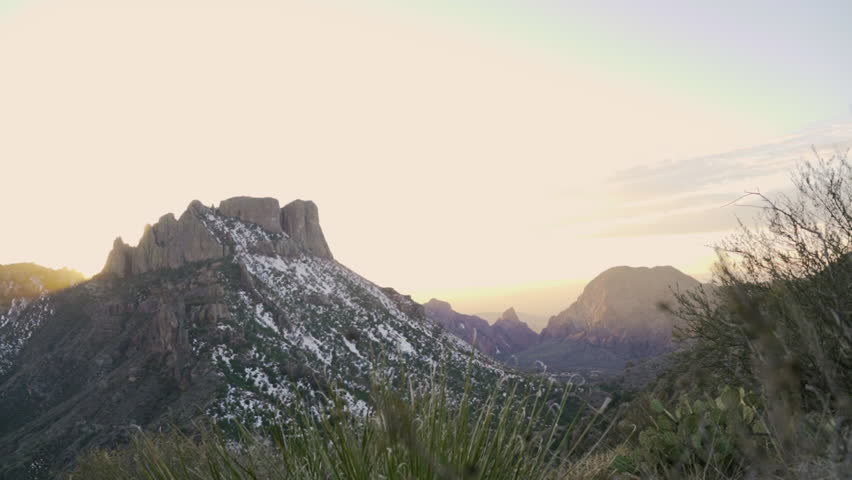 Casa Grande Peak Viewed From Distance at Sunset in Big Bend National Park in Texas, USA. Sunset on the Case Grade Peak.