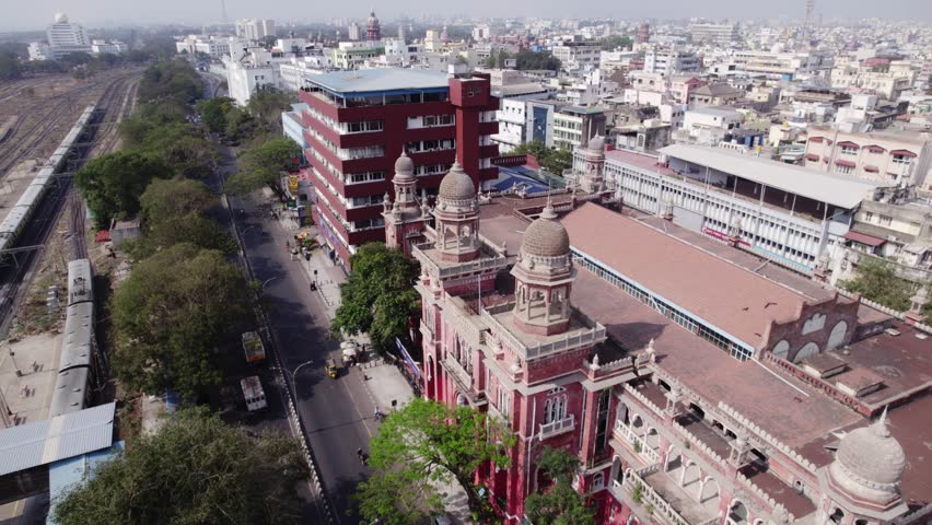 Chennai vintage building and railway track build during british rule.