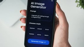 Generating image from textual description using an online artificial intelligence tool. Generative art from a text prompt on a smartphone app. - Powered by Shutterstock - Get 15% off with code: PIKWIZARD15