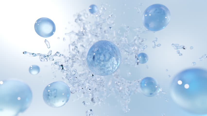 Splash Vitamin water, Cosmetic Essence, Liquid bubble, Molecule inside Liquid Bubble on water background, 3d rendering | Shutterstock HD Video #1105117041