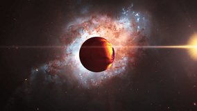 Space nebula travel exploration Alien planet at Double Quasar in Distant Universe on deep space abstract sci fi universe cinematic title background.Flight Into the galaxy animation.  - Powered by Shutterstock - Get 15% off with code: PIKWIZARD15