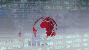 Animation of statistical and stock market data processing over spinning globe on grey background. Global economy and business data technology concept - Powered by Shutterstock - Get 15% off with code: PIKWIZARD15