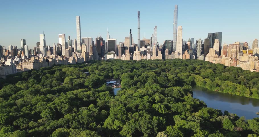 Drone shot of Central Park and Billionaires' Row in New York City, USA Royalty-Free Stock Footage #1105124245