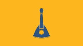 Blue Musical instrument balalaika icon isolated on orange background. 4K Video motion graphic animation .