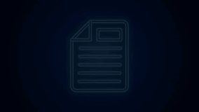 Glowing neon line File document icon isolated on black background. Checklist icon. Business concept. 4K Video motion graphic animation.
