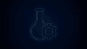 Glowing neon line Test tube and flask chemical laboratory test icon isolated on black background. Laboratory glassware sign. 4K Video motion graphic animation.