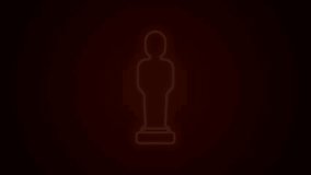 Glowing neon line Movie trophy icon isolated on black background. Academy award icon. Films and cinema symbol. 4K Video motion graphic animation.