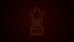 Glowing neon line Movie trophy icon isolated on black background. Academy award icon. Films and cinema symbol. 4K Video motion graphic animation.