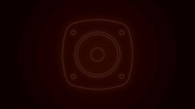 Glowing neon line Stereo speaker icon isolated on black background. Sound system speakers. Music icon. Musical column speaker bass equipment. 4K Video motion graphic animation.