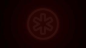 Glowing neon line Medical symbol of the Emergency - Star of Life icon isolated on black background. 4K Video motion graphic animation.