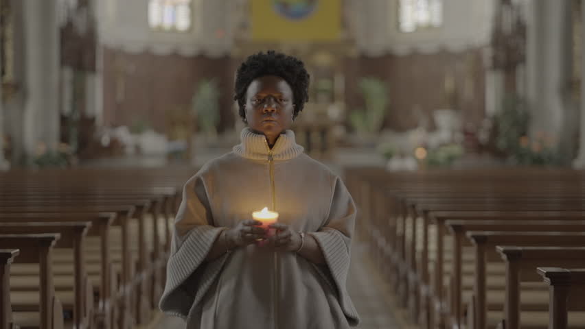 Black Female Person with Curly Hair Believing in God Hoping for a better Future - Sad Faithful Woman Praying in Sorrow and Grieve