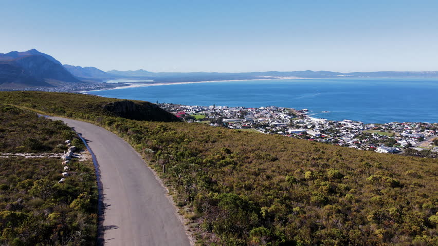 Scenic MTB ride atop mountain with panoramic views over Hermanus and Walker Bay Royalty-Free Stock Footage #1105129589