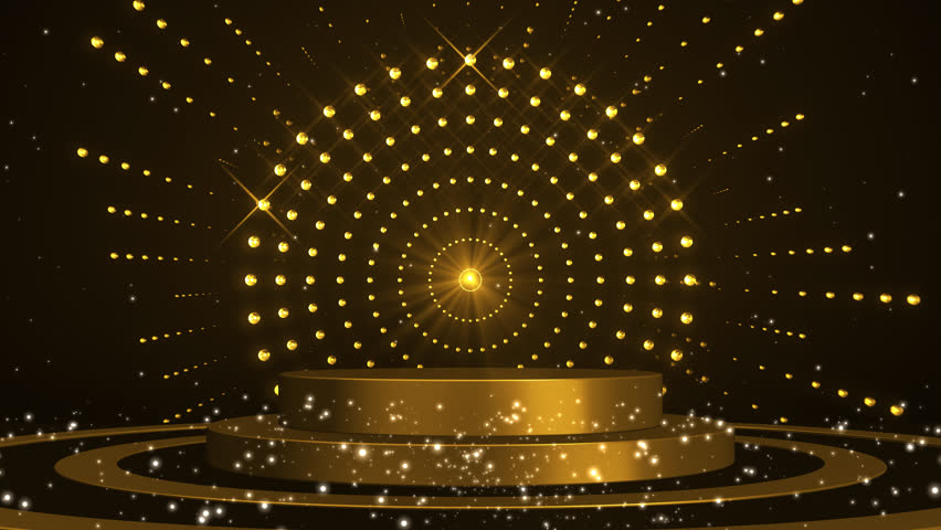 Beautiful luxury golden diamonds in circle layers pattern rotate and scatter. light rays, stardust particles glitter,two level podium,galaxy tunnel,for Oscar award ceremony event,Loopable, LED,4K Royalty-Free Stock Footage #1105138833
