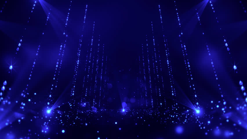 Beautiful luxury blue water drops particle trails and glowing glitter. spotlight shining on stardust floor. for award party stage background for Oscar award ceremony event,digital Art,loopable, LED,4K Royalty-Free Stock Footage #1105138837
