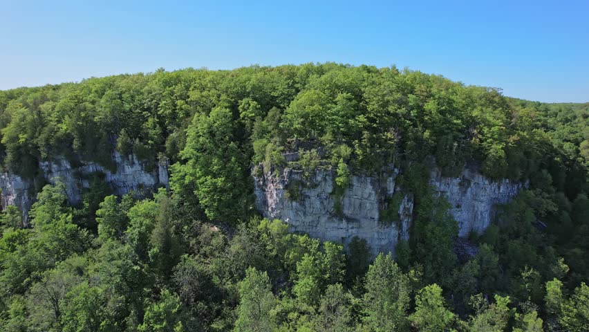 Rattlesnake Point Conservation Area lookout in province Ontario, Canada. Scenic and popular nature reserve. Rugged beauty and stunning views. Famous Canadian tourist vacation routs and attractions.