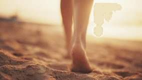 Legs of girl tourist barefooted feet walking on sandy ocean beach in luxury resort at sunset outdoors. Female enjoying resting on summer vacation. Travel, tourism, journey, wanderlust, relax concept. - Powered by Shutterstock - Get 15% off with code: PIKWIZARD15