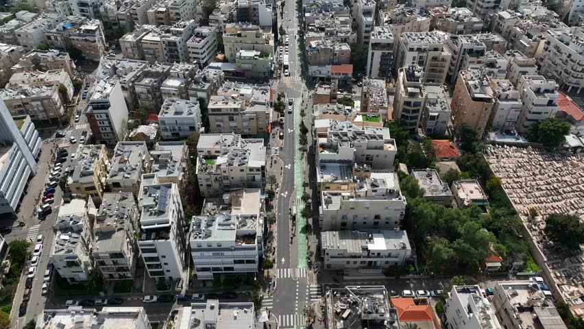 Tel Aviv, Israel, Bograshov street aerial view of the boulavard and city skyline. Royalty-Free Stock Footage #1105153377