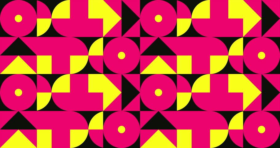 Animated Geometric pattern or background loop. 4K resolution geometric motion design in bright pink, yellow and black colors. Abstract moving shapes background. Royalty-Free Stock Footage #1105155875