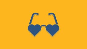 Blue Heart shaped love glasses icon isolated on orange background. Suitable for Valentine day card design. 4K Video motion graphic animation .