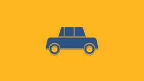 Blue Car icon isolated on orange background. Front view. 4K Video motion graphic animation .