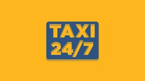 Blue Map pointer with taxi icon isolated on orange background. Location symbol. 4K Video motion graphic animation .