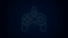 Glowing neon line Gamepad icon isolated on black background. Game controller. 4K Video motion graphic animation.