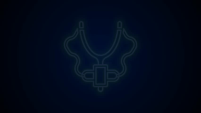 Glowing neon line Slingshot icon isolated on black background. 4K Video motion graphic animation.