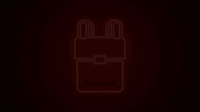 Glowing neon line School backpack icon isolated on black background. 4K Video motion graphic animation.