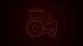 Glowing neon line Tractor icon isolated on black background. 4K Video motion graphic animation.