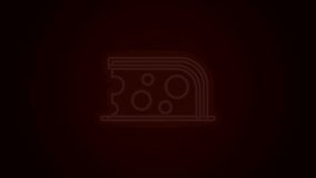 Glowing neon line Cheese icon isolated on black background. 4K Video motion graphic animation.