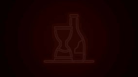 Glowing neon line Bottle of wine icon isolated on black background. Wine aging. 4K Video motion graphic animation.