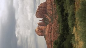 Vertical Video Sedona Cathedral Rock with Storm Wide Shot