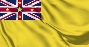 Niue flag, Niue Background, Niue flag waving in the wind. The national flag of Niue, Official colors and Proportion Correctly flag seamless loop animation. 4K video, Closeup.