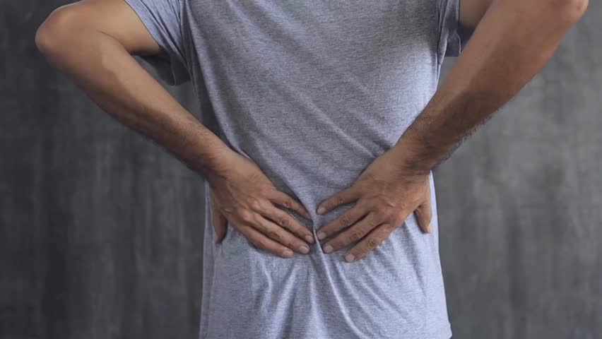 Back pain close up young man has muscle injury discomfort pain wake up with backache uncomfortable Royalty-Free Stock Footage #1105163225