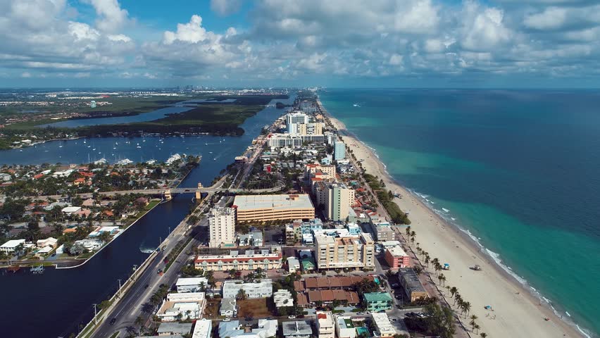 Hollywood Beach At Miami Florida Usa. Seascape Coastlines. Streets Skyline Commercial Offices Beautiful. Streets Cityscape Commercial Offices Business Center Business.