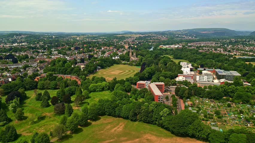 Llandaff, Cardiff, Wales 4K aerial approach on a bright sunny day