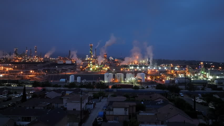 San Pedro, California's industrial port at nighttime - aerial view