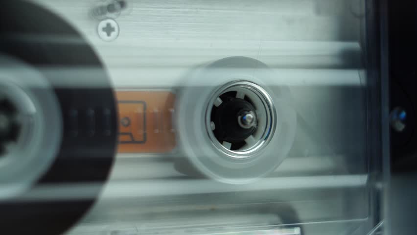 Audio Cassette Tape Reel, Starting Playback in Vintage Deck Player From 1980's