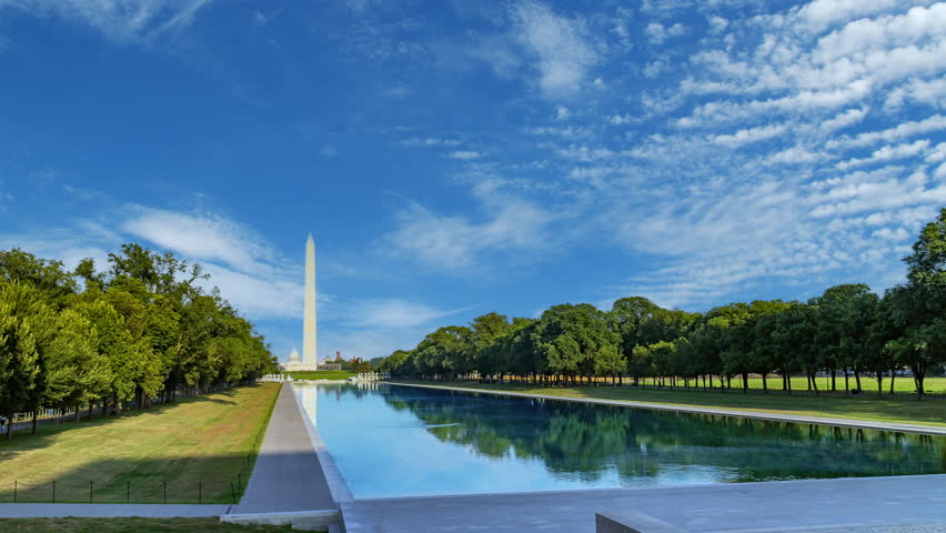 Washington monument time lapse on a clear sky day with cloud, Washington D.C. USA.