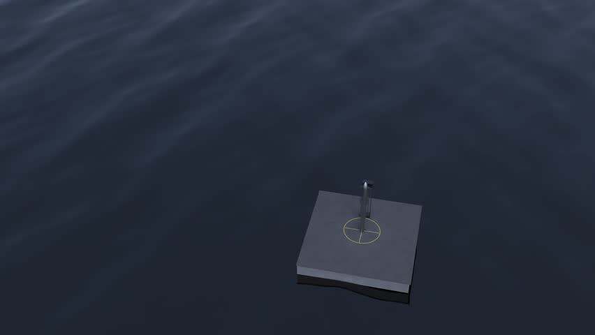 Rocket launches from a platform at sea business startup 4k. 3D Illustration