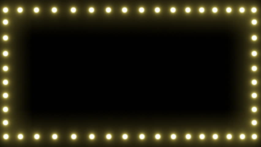 Led light board sign retro on black background. Bright golden light bulbs frame for banner or signboard template. Frame concept for party holiday text or logo. Neon Led Lights Bulbs Banner Template.