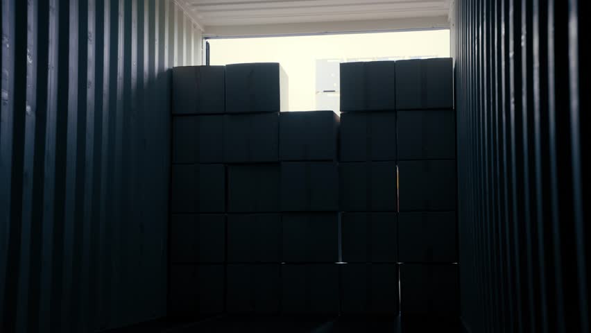 Opening a container with cargo boxes inside, Transport Logistic concept