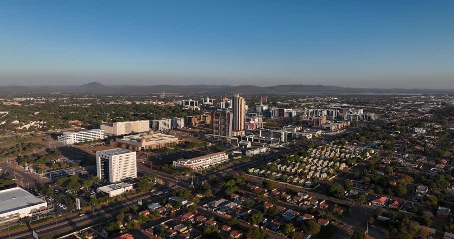 Aerial view of the Central Business District CBD and streets of Gaborone, Botswana, Africa Royalty-Free Stock Footage #1105185131